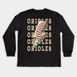 Aesthetic Design Orioles Gifts Vintage Styles Baseball Kids Long Sleeve T-Shirt